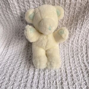 Vintage Gund baby rattle teddy bear beautiful white & baby blue stitching 1979